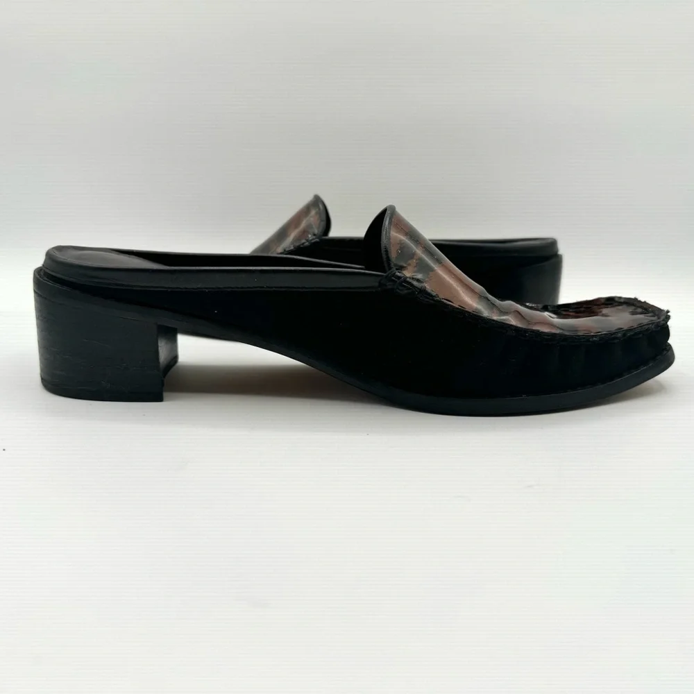 STUART WEITZMAN VINTAGE BLACK BROWN SHOE ANIMAL PRINTS SLIP ON SHOE BLOCK HEELS - Picture 14 of 16